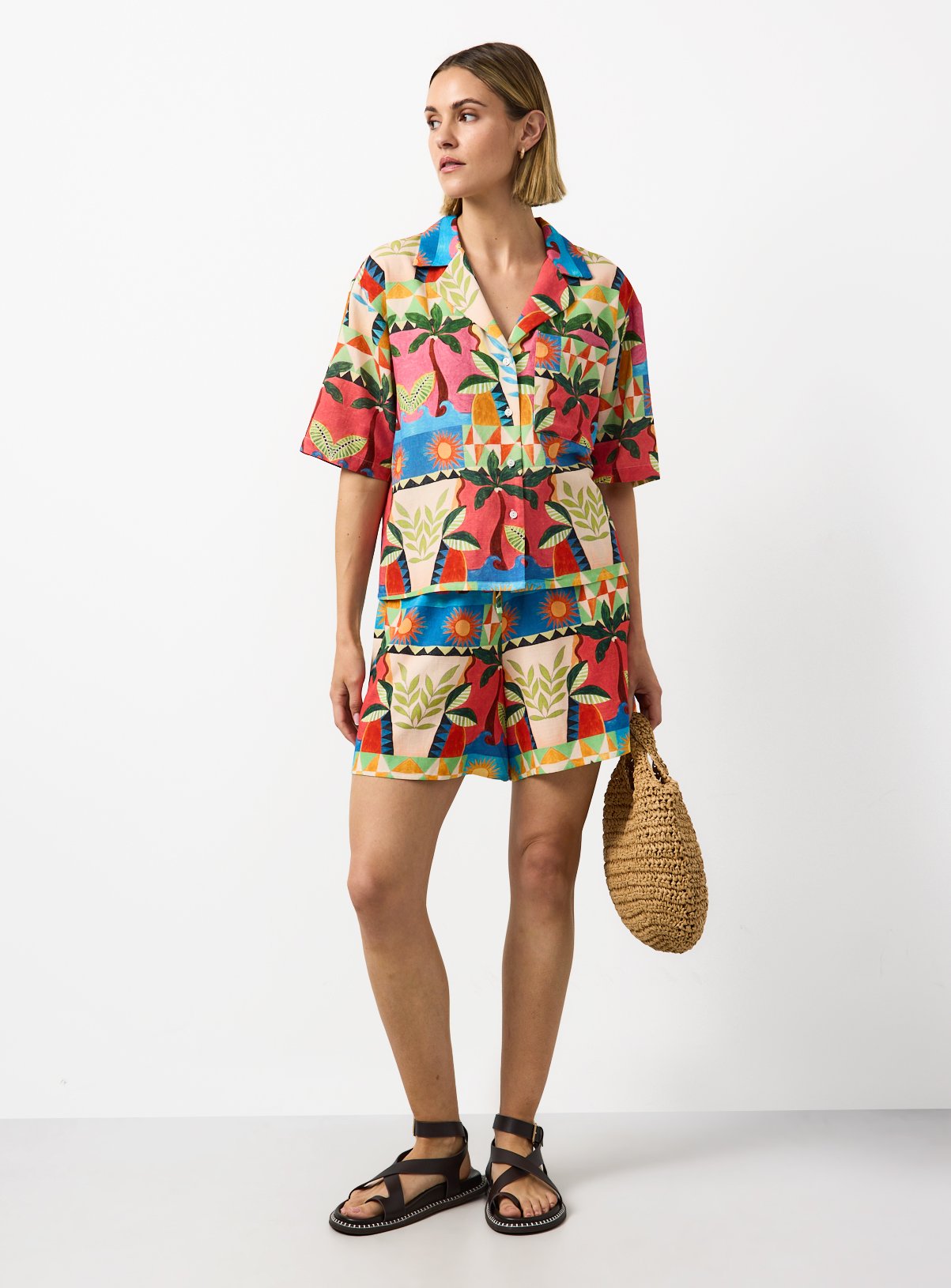 Beach Print Linen Blend Revere Neck Shirt 8 - Image 2 thumbnail